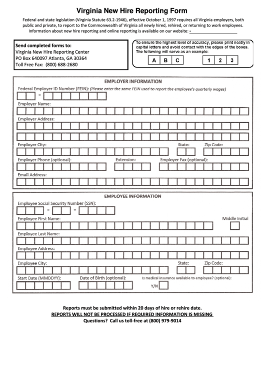 New Employee Hire Forms For Virginia Employeeform Net