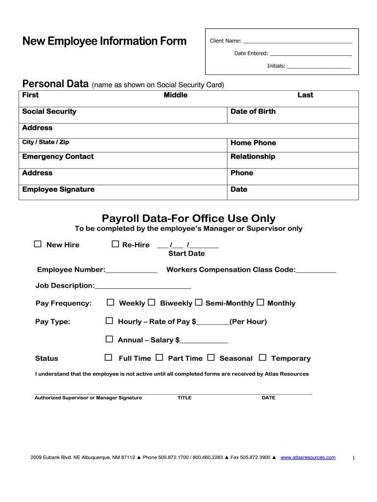 New Employee Information Form Employeeform Net