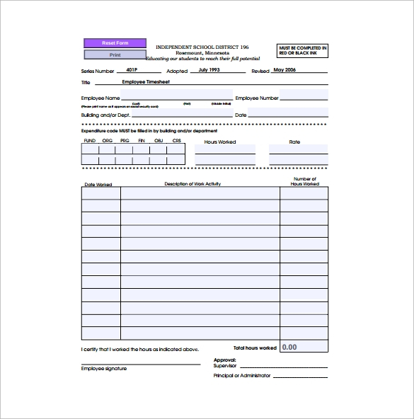 10 Blank Timesheet Templates Free Sample Example Format Sample 