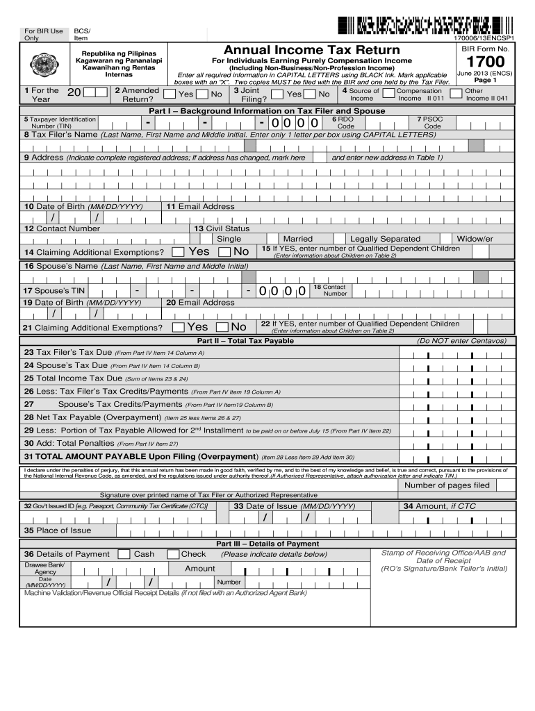 2013 2021 Form PH BIR 1700 Fill Online Printable Fillable Blank