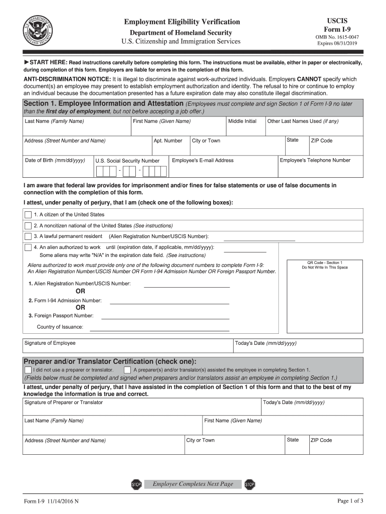 2016 Form USCIS I 9 Fill Online Printable Fillable Blank PdfFiller