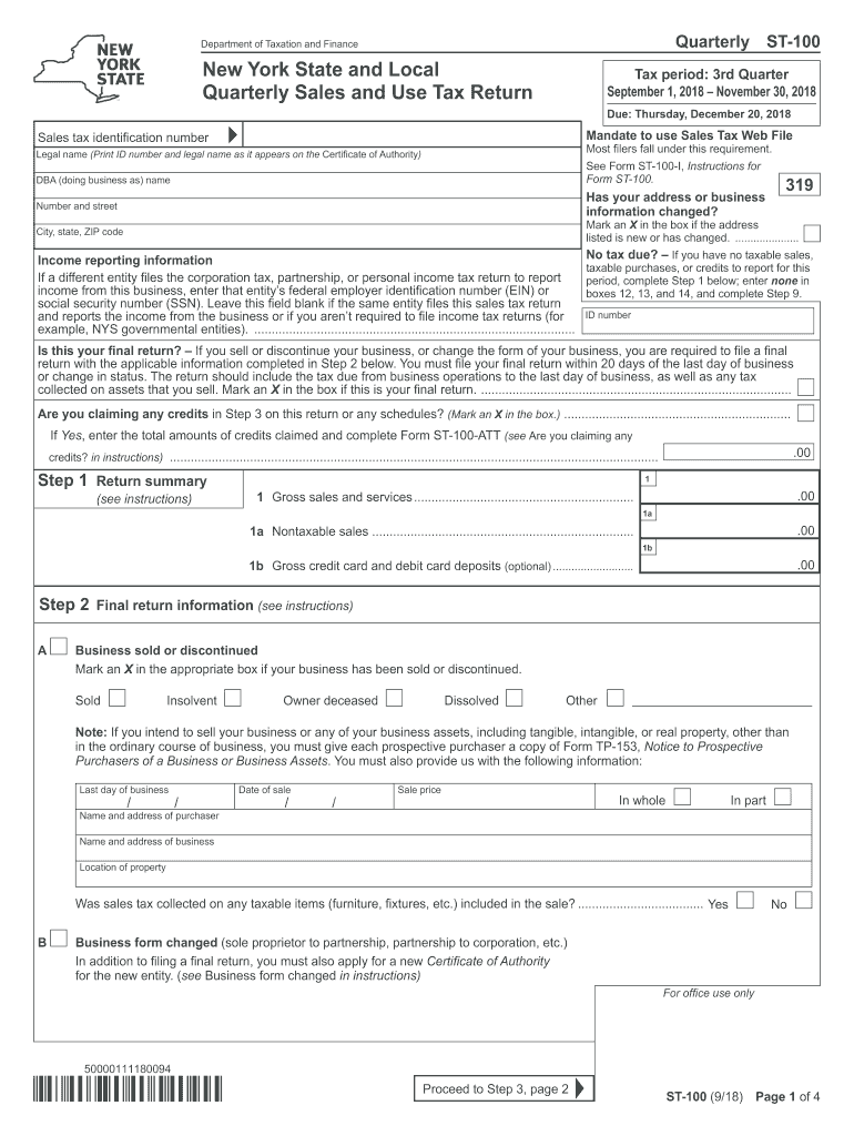 2018 Form NY DTF ST 100 Fill Online Printable Fillable Blank PdfFiller