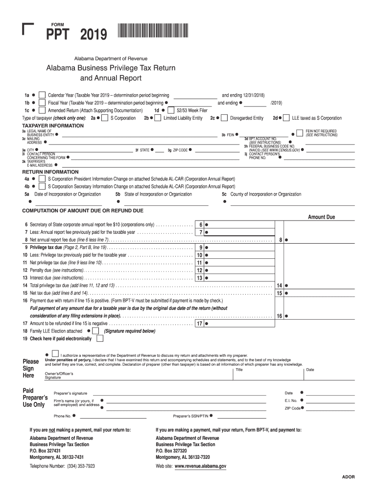 2019 Form AL ADoR PPT Fill Online Printable Fillable Blank PdfFiller