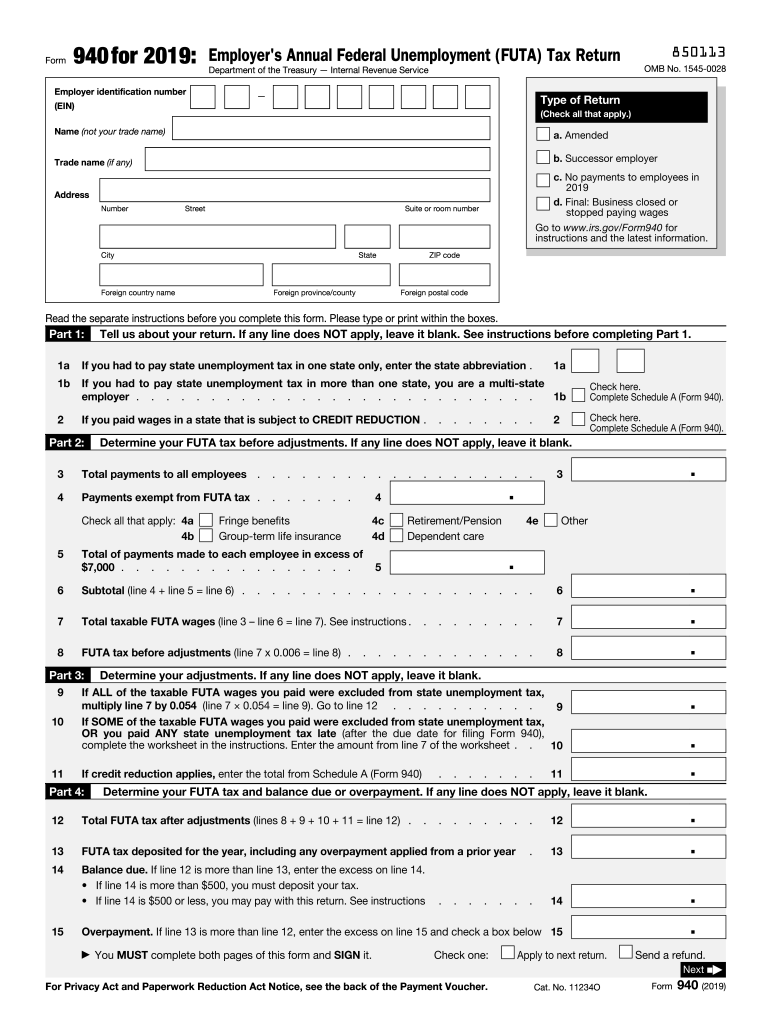 2019 Form IRS 940 Fill Online Printable Fillable Blank PdfFiller