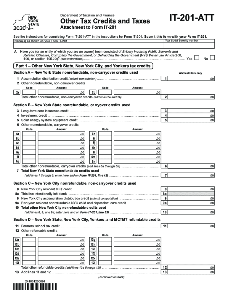 2020 Form NY DTF IT 201 ATT Fill Online Printable Fillable Blank 