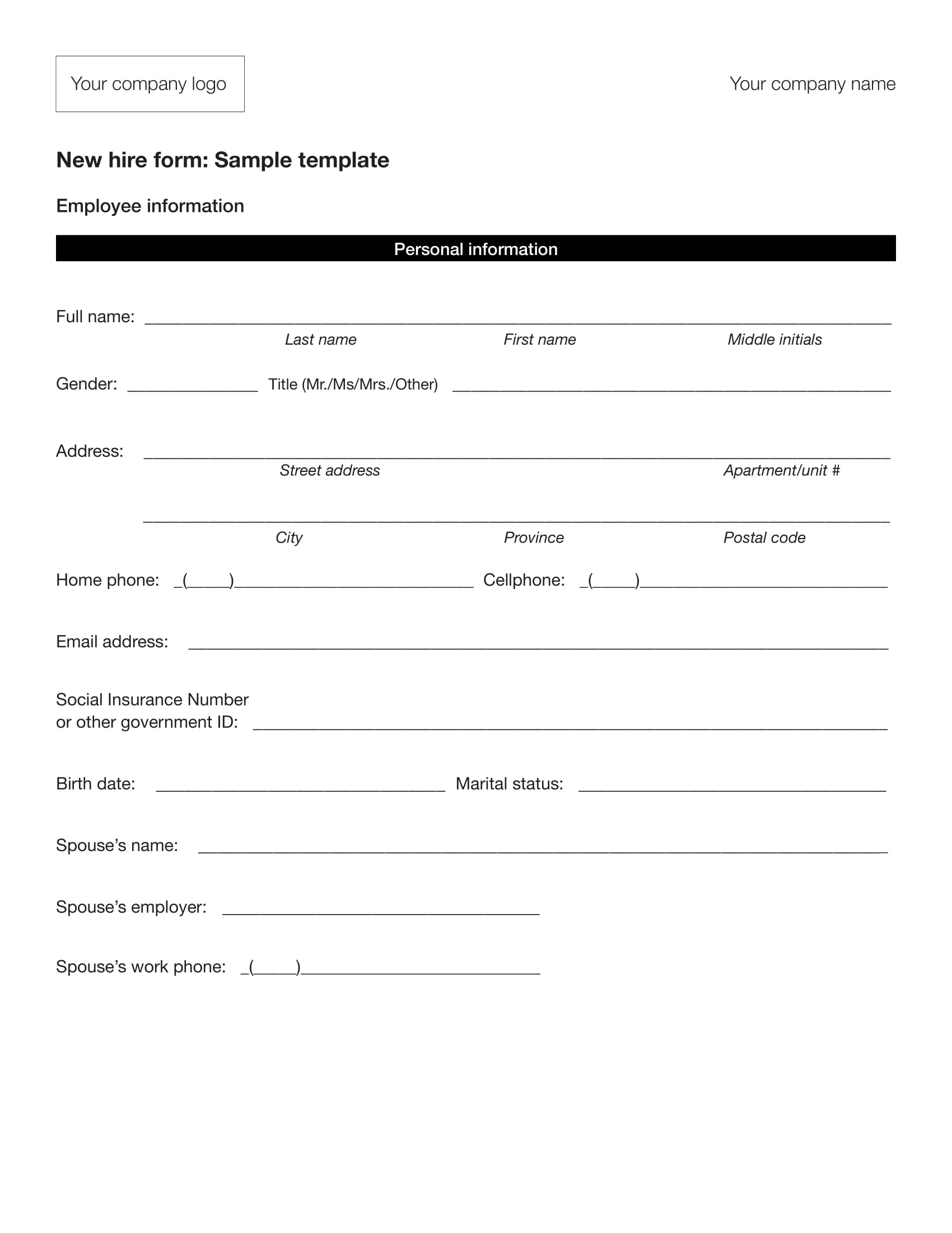 24 Examples Of HR Forms PDF Word Examples