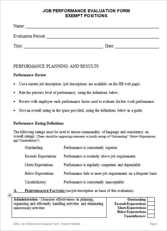 31 Employee Evaluation Form Templates Free Word Excel Examples