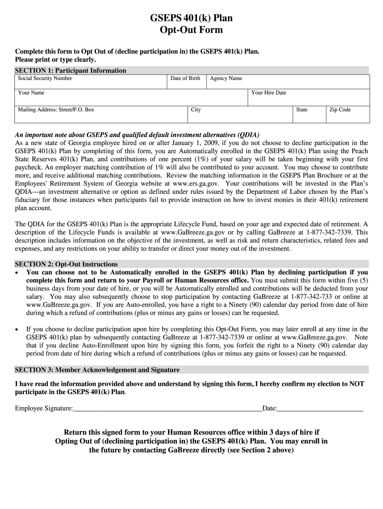 401k Opt Out Form Template Fill Online Printable Fillable Blank 