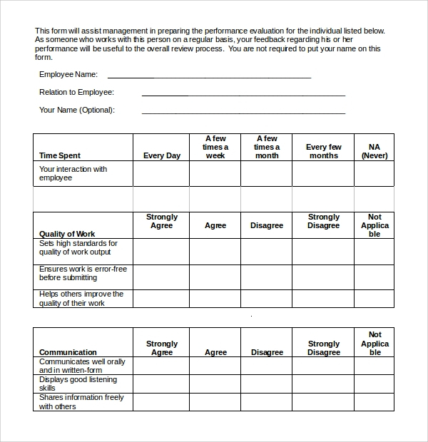 9 Employee Evaluation Templates Sample Templates