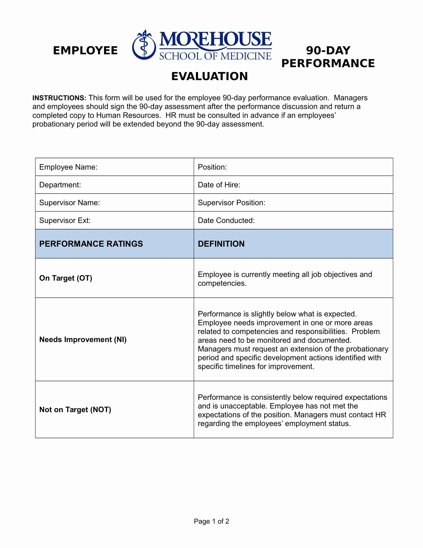 90 Day Employee Evaluation Form Beautiful 14 90 Day Review Forms Free