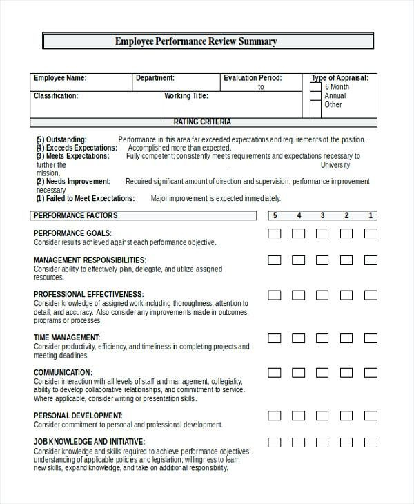 Annual Employee Review Template Employee Evaluation Form Samples 