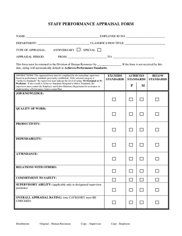 Appraisal Form Employee Evaluation Form Performance Appraisal 