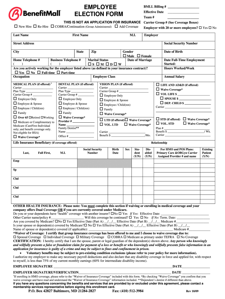 Benefit Election Form Template Word Fill Online Printable Fillable