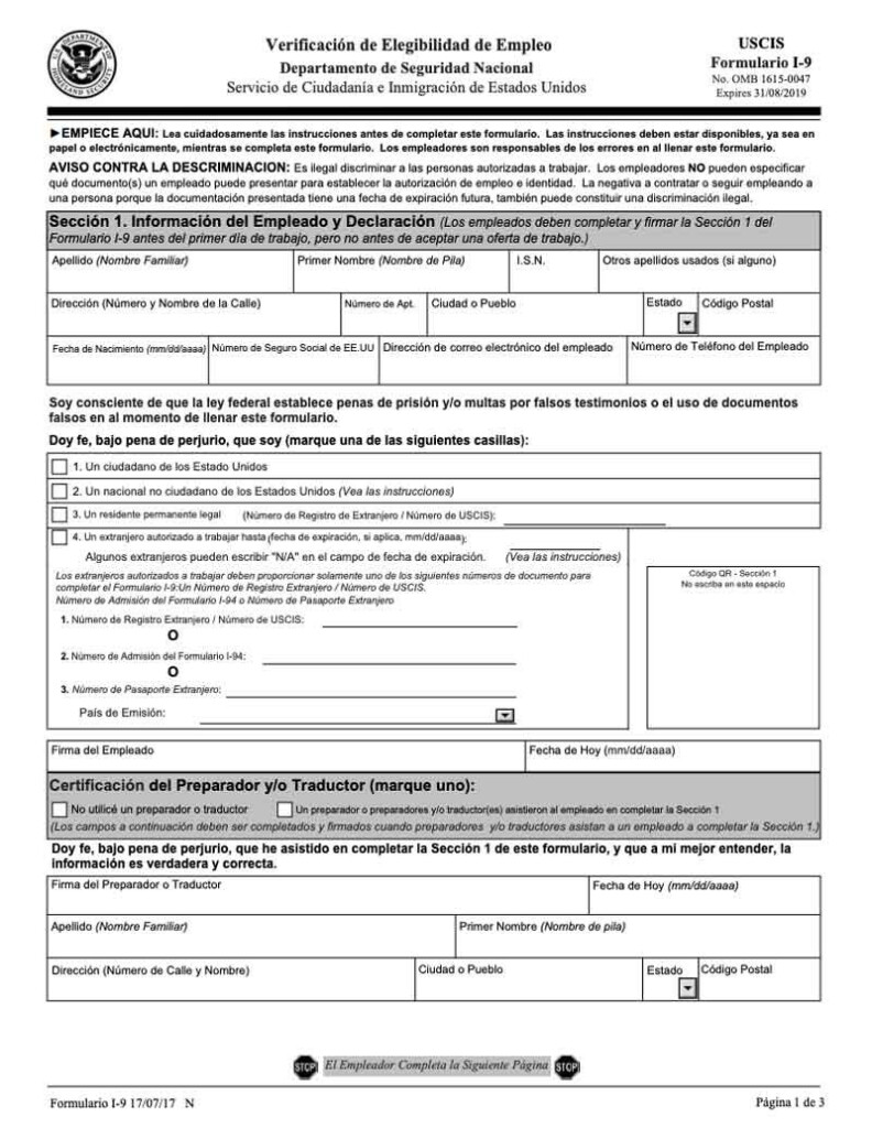 Blank I 9 Form 2020 Printable Form Free Calendar Template Printable