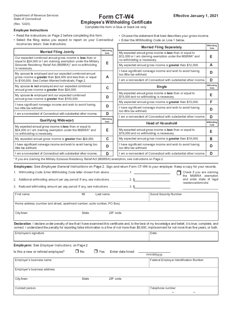 Connecticut Employee Withholding Form 2021 W4 Form 2021