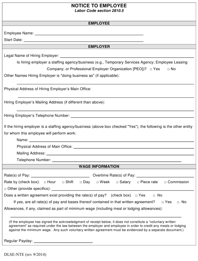 DLSE Form DLSE NTE Download Printable PDF Or Fill Online Notice To 