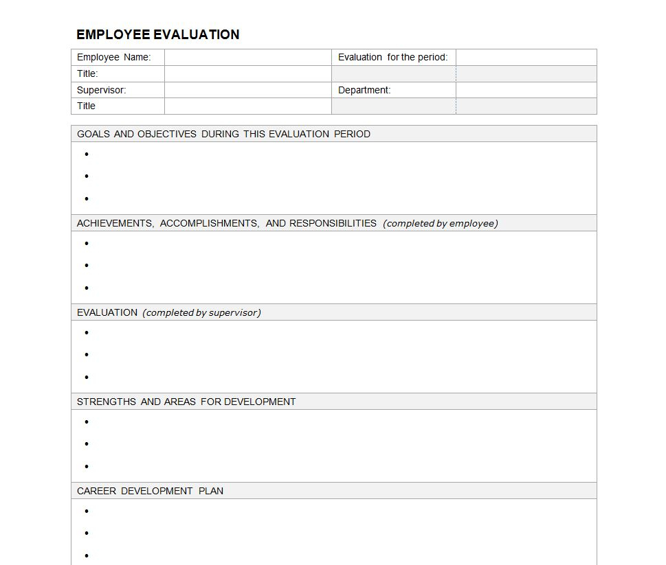 Employee Evaluation Form Employee Performance Evaluation