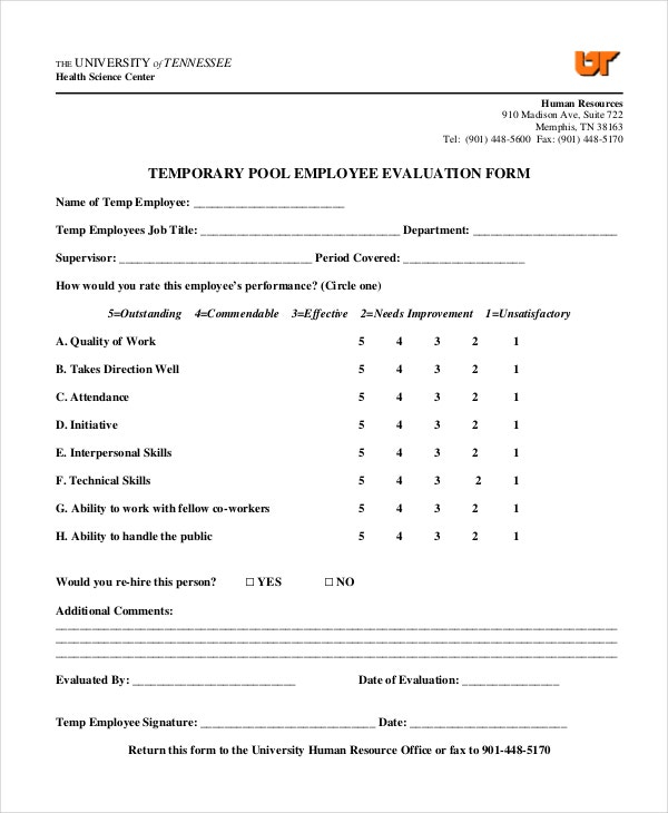 Employee Evaluation Form Example 13 Free Word PDF Documents 