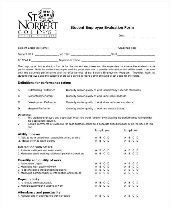 Employee Evaluation Form Example 13 Free Word PDF Documents 