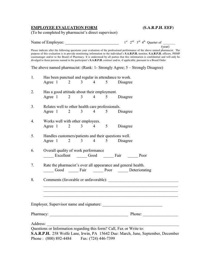 EMPLOYEE EVALUATION FORM In Word And Pdf Formats