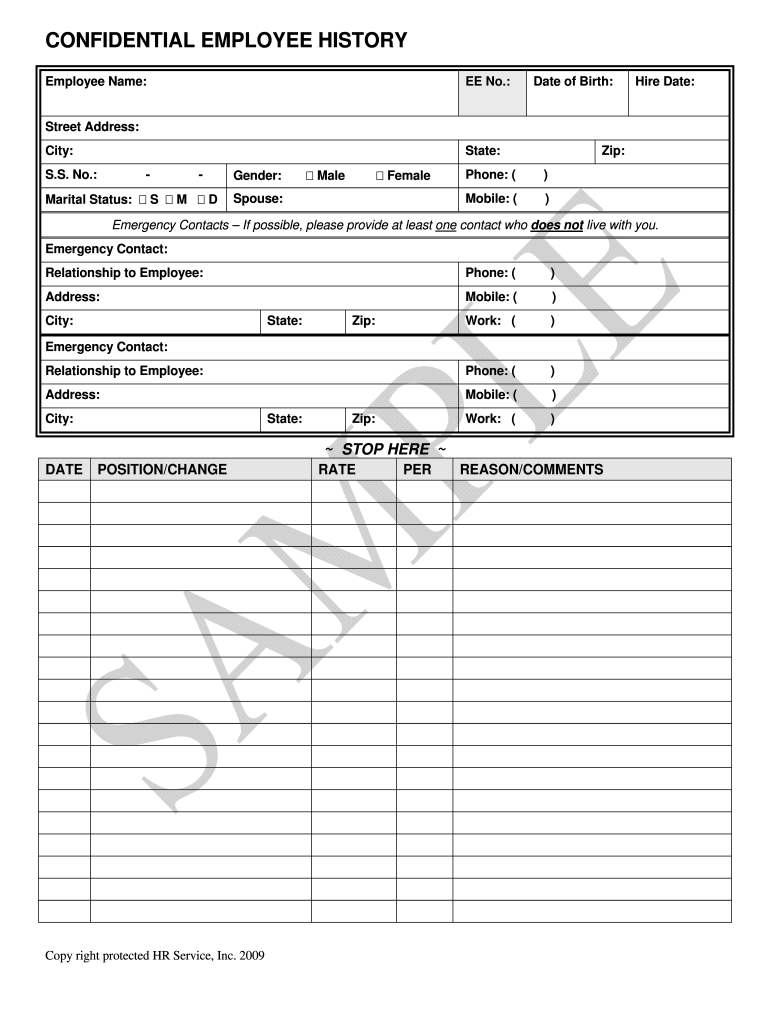 Employee History Record Template Fill Online Printable Fillable 