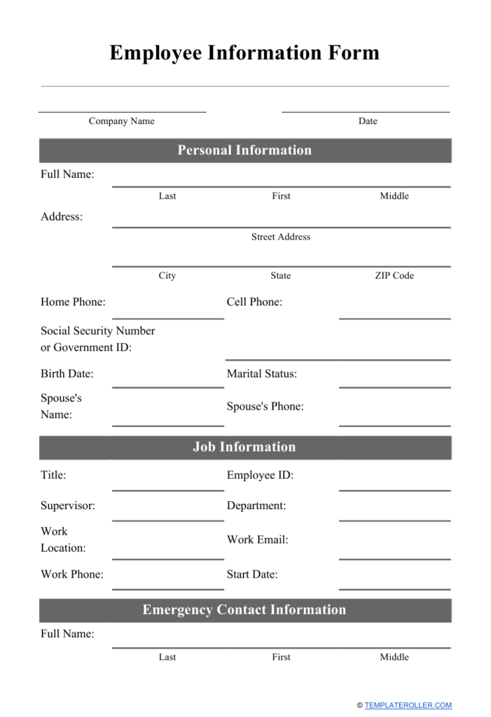 Employee Information Form Download Printable PDF Templateroller