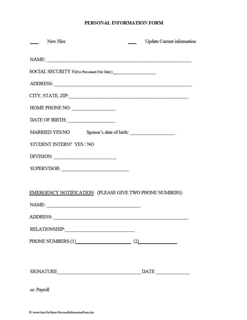 Employee Information Form FREE DOWNLOAD Aashe