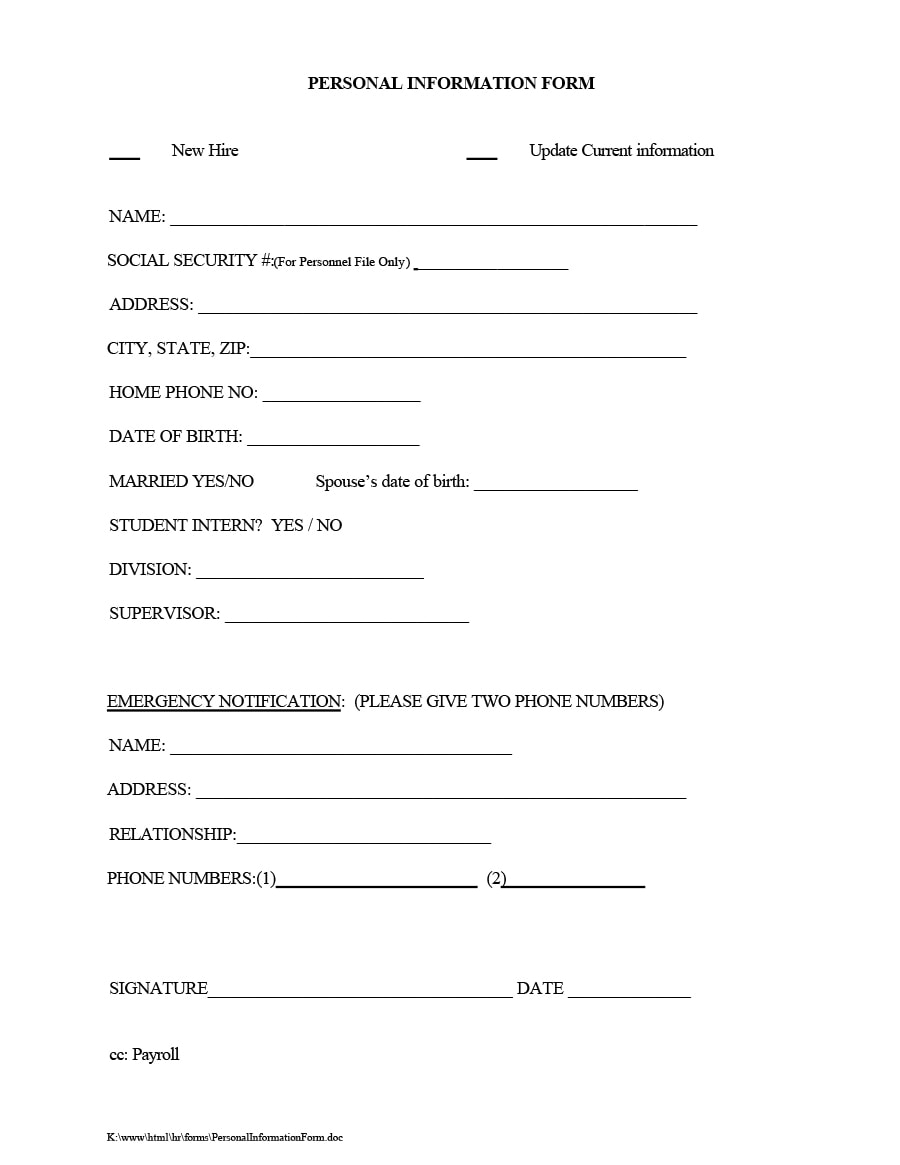 Employee Information Form FREE DOWNLOAD Aashe