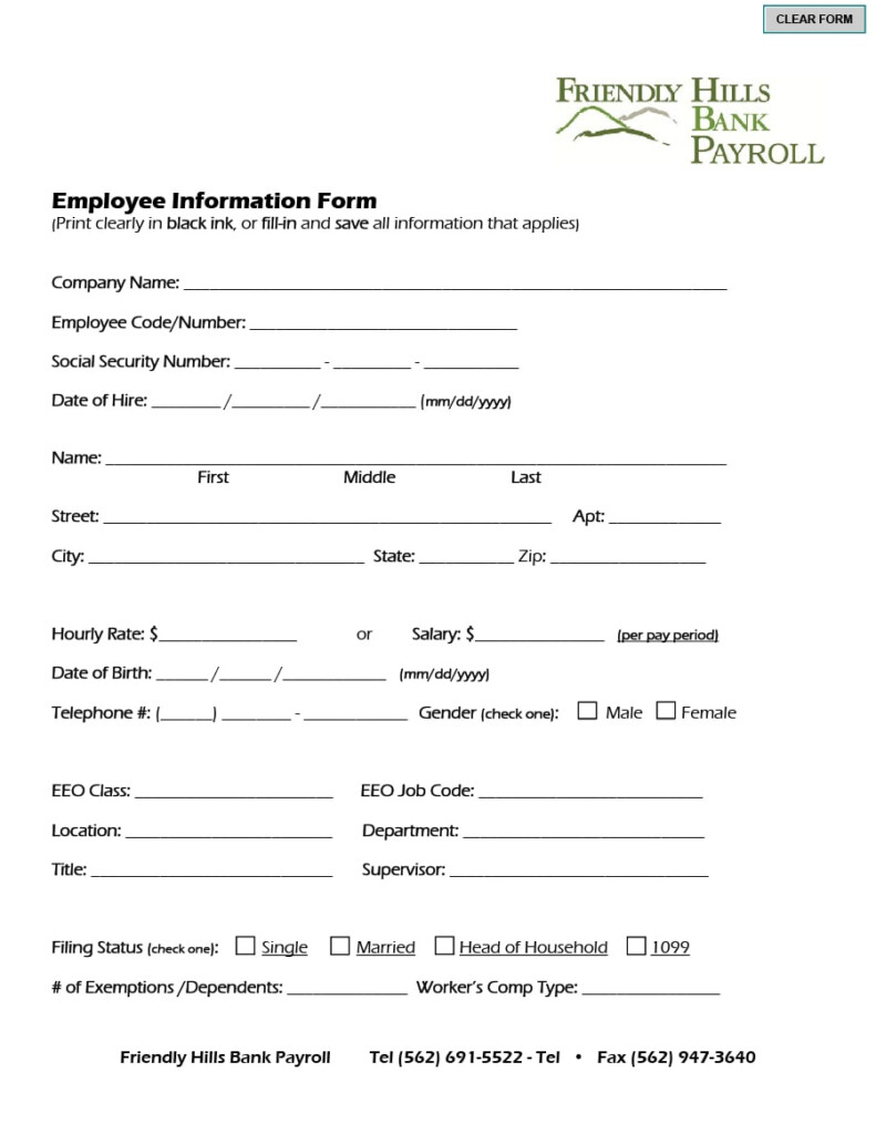 Employee Information Form FREE DOWNLOAD Aashe