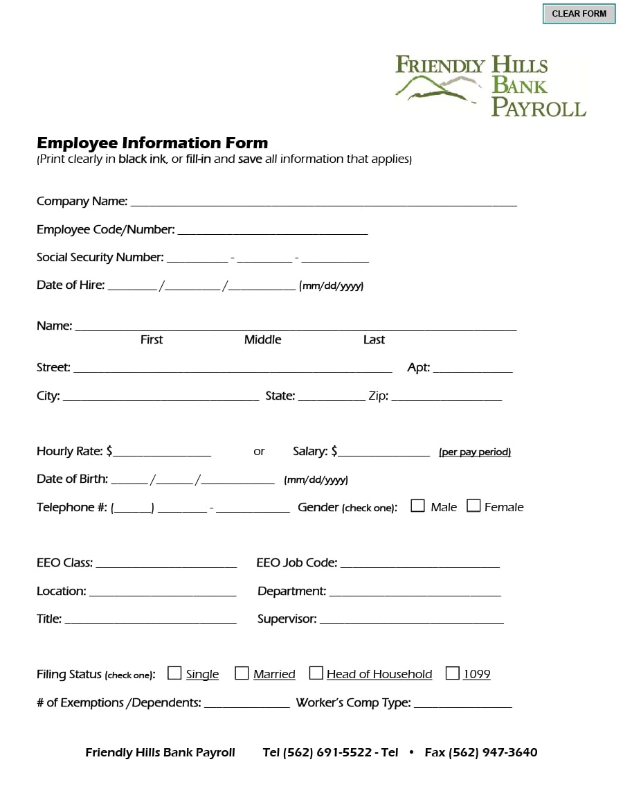 Employee Information Form FREE DOWNLOAD Aashe