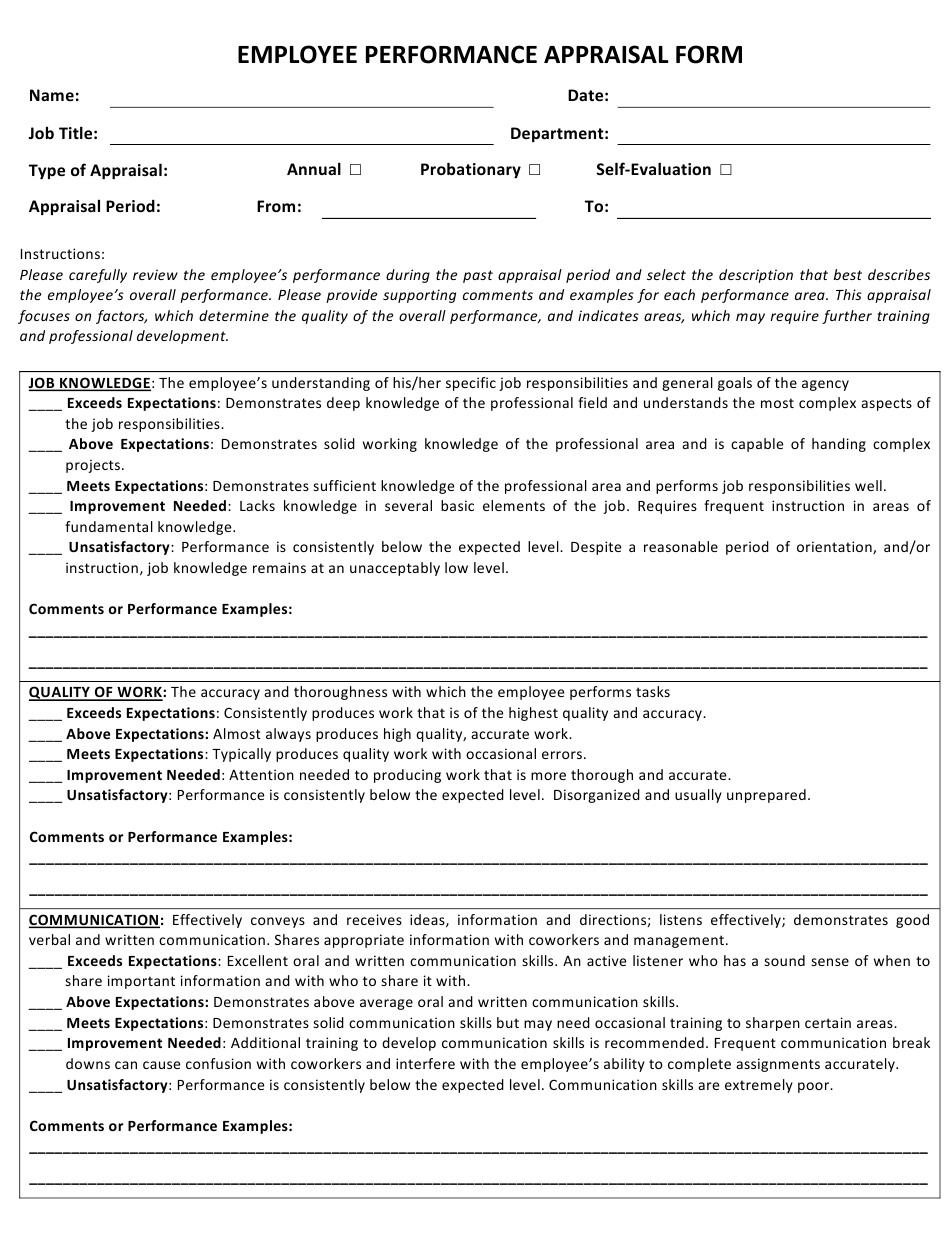 Sample Employee Performance Evaluation Form Pdf 2023 Employeeform