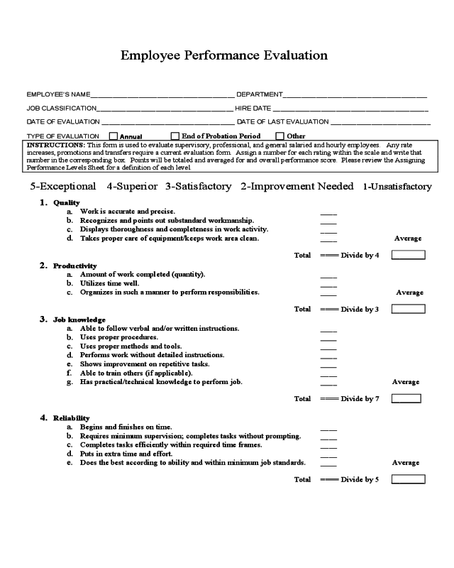 Employee Performance Evaluation Form Sample Edit Fill Sign Online 