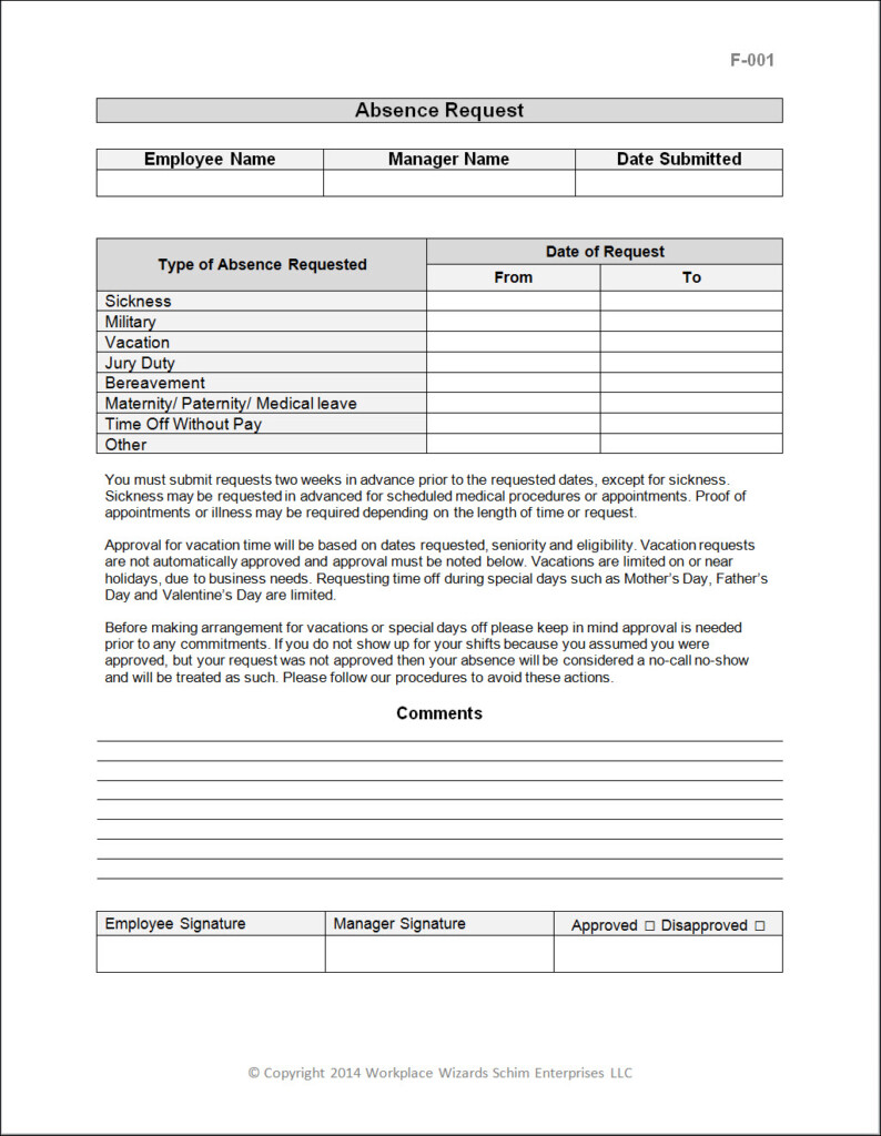 Employee Request Off Form Workplace Wizards Restaurant Consulting