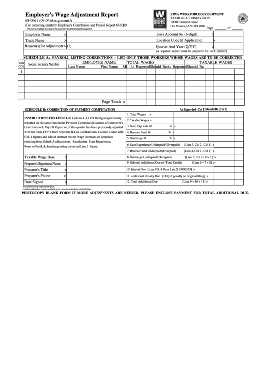 Employer S Wage Adjustment Report Form Iowa Workforcedevelopment 