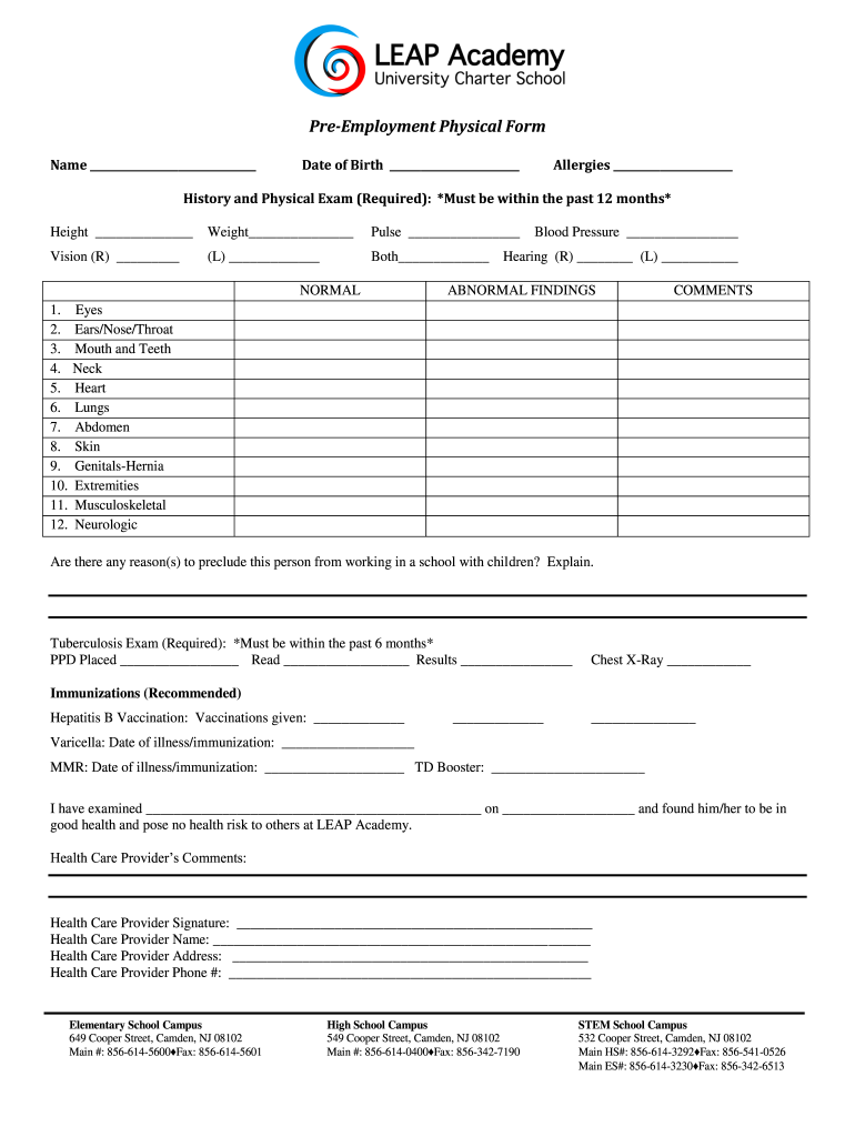 Employment Physical Forms Fill Online Printable Fillable Blank 