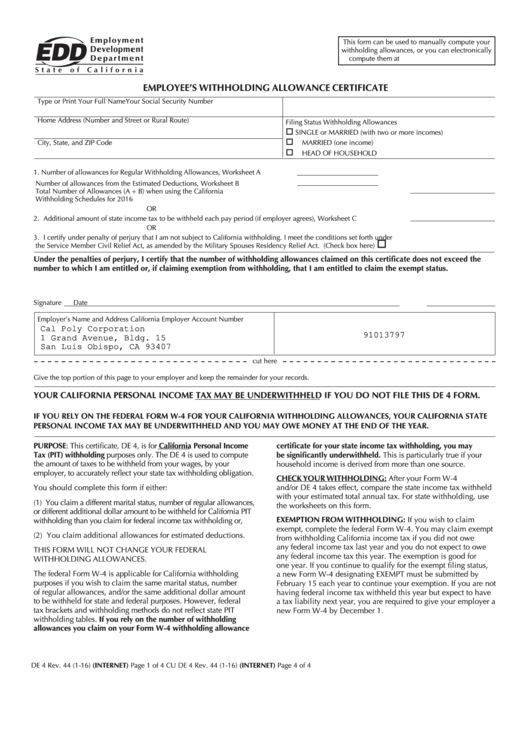 Fillable Employee Development Department State Of California Employee 