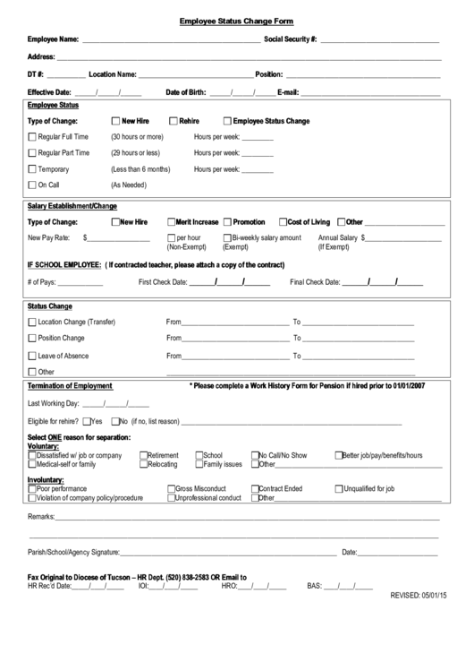 Fillable Employee Status Change Form Printable Pdf Download