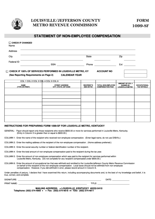 Fillable Form 1099 Sf Statement Of Non Employee Compensation