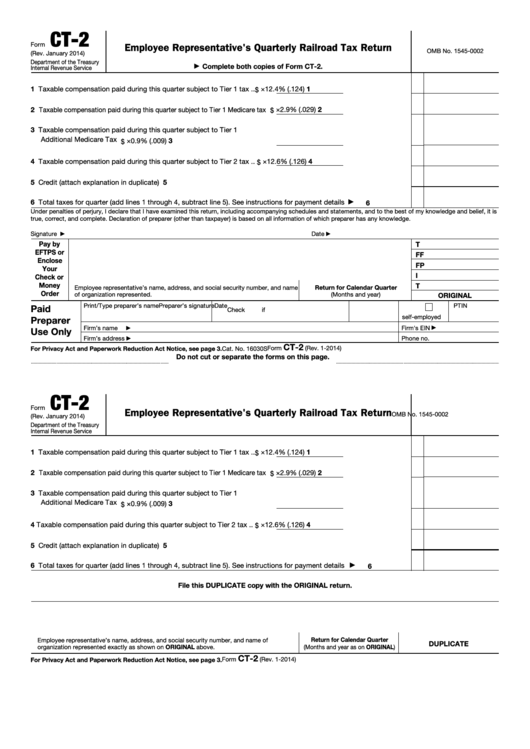 Fillable Form Ct 2 Employee Representative S Quarterly Railroad Tax 