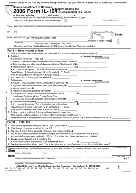 Fillable Form Il 1041 Fiduciary Income And Replacement Tax Return 