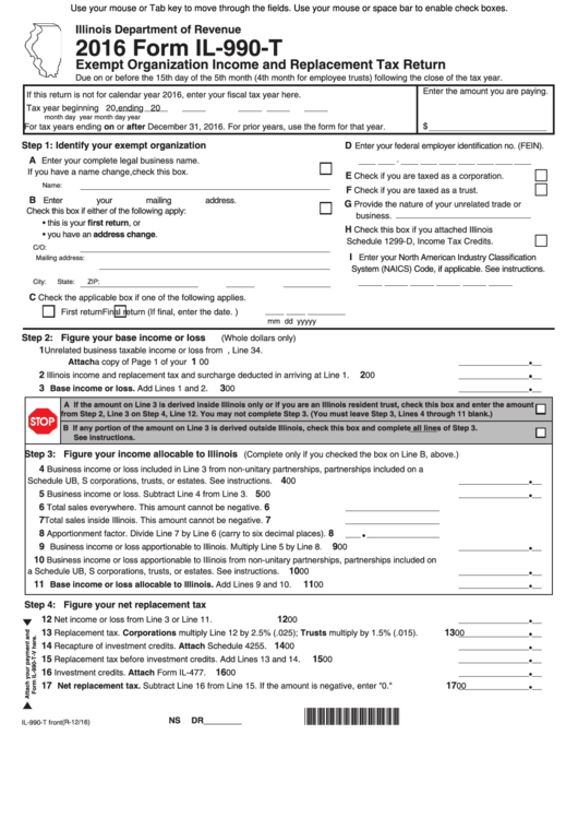 Fillable Form Il 990 T Exempt Organization Income And Replacement Tax 