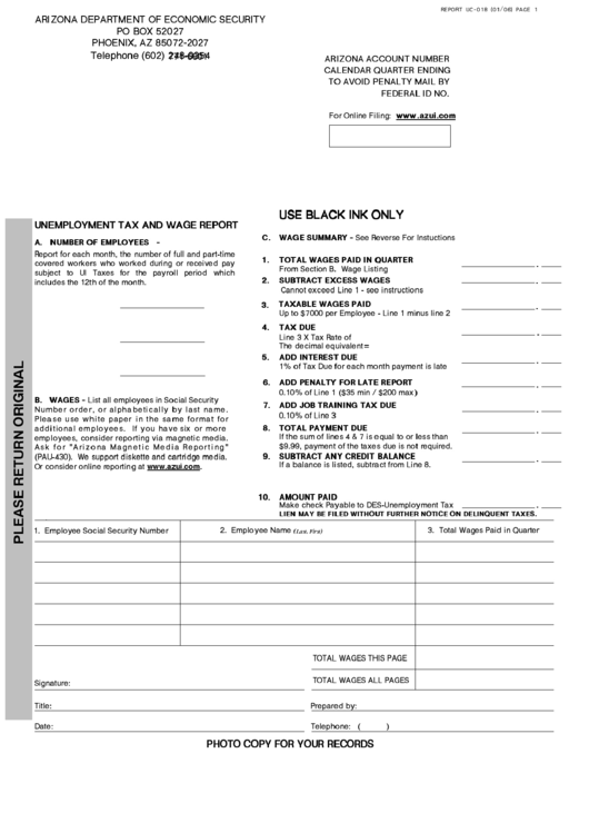 Fillable Form Uc 018 Unemployment Tax And Wage Report Form Uc 020