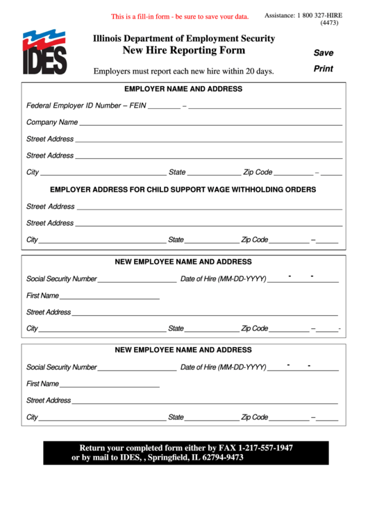 Fillable New Hire Reporting Form Illinois Department Of Employment