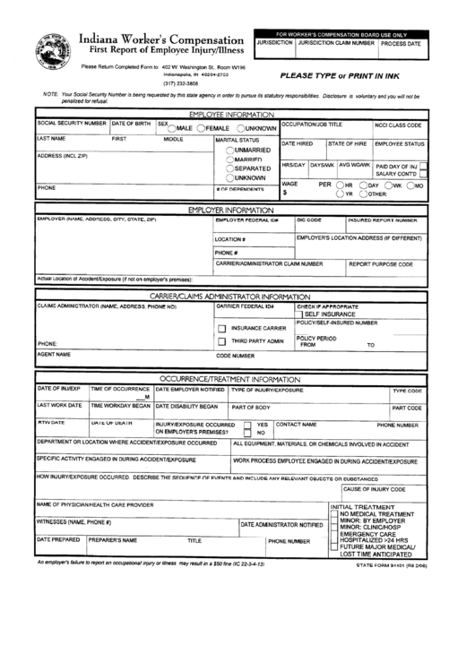 Fillable State Form 24401 First Report Of Employee Injury illness 