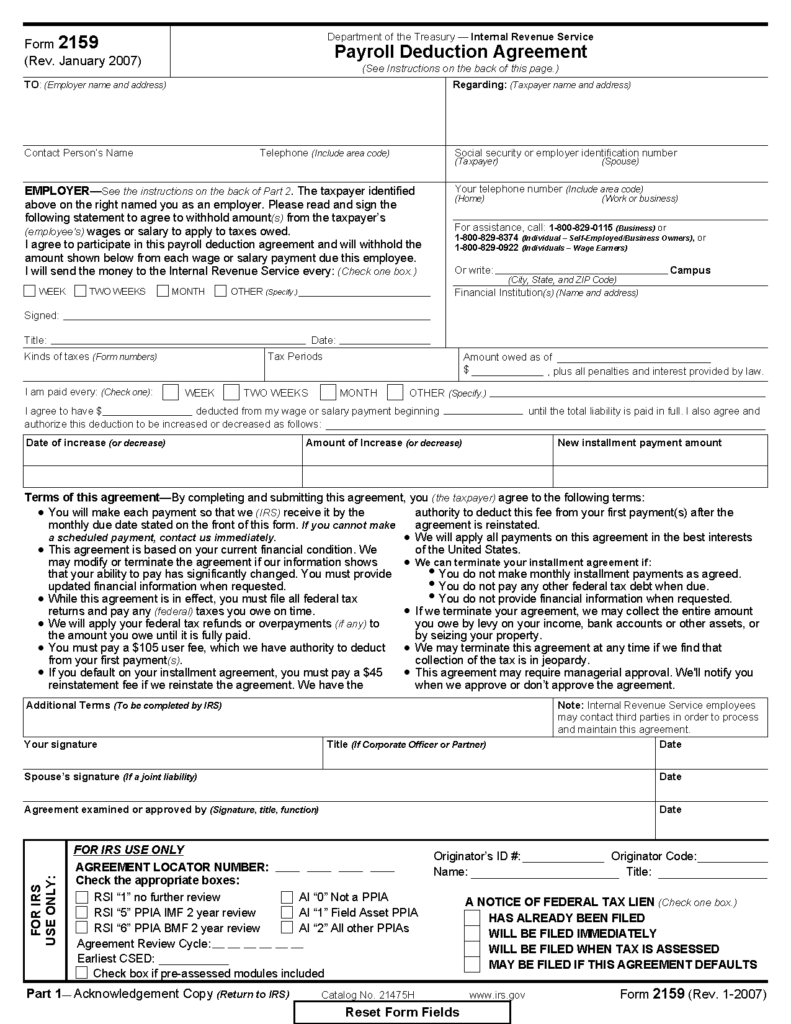 Form 2159 Payroll Deduction Agreement