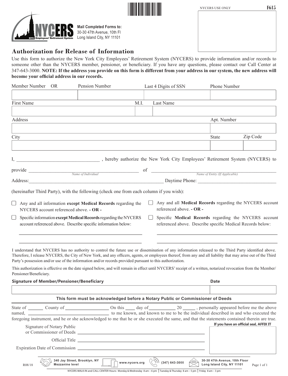 Form 615 Download Printable PDF Or Fill Online Authorization For 