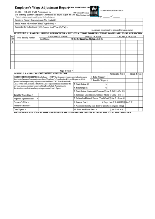 Form 68 0061 Employer S Wage Adjustment Report Printable Pdf Download