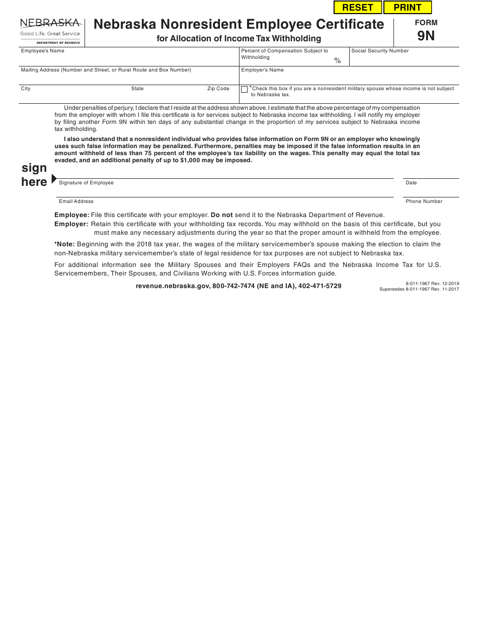 Nebraska State Tax Form For Employee Withholding 2023 - Employeeform.net