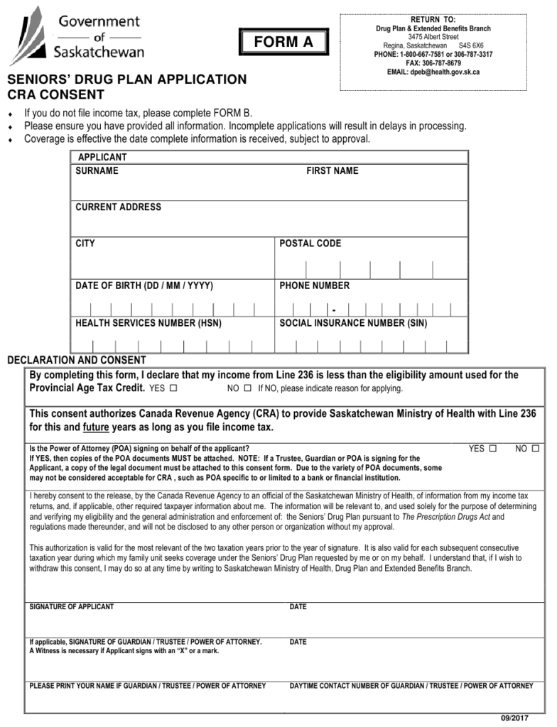 Form A Download Printable PDF Or Fill Online Seniors Drug Plan 