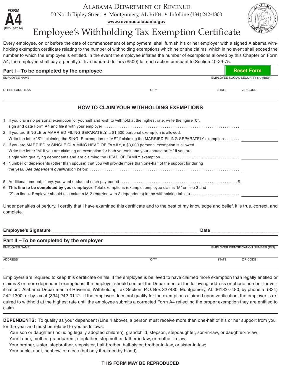 Form A4 Download Fillable PDF Or Fill Online Employee s Withholding Tax